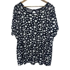 Britney Black Blouse Womens 3X Black White Crinkle Texture Layered Short Sleeve